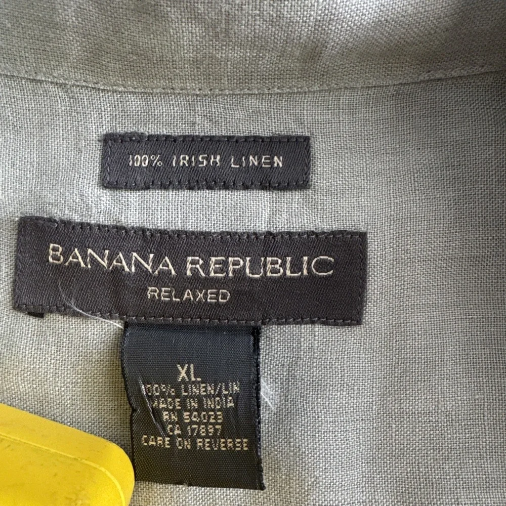 Banana Republic RELAXED Fit 100% Irish Linen Short Sleeve Shirt Green Men's  XL